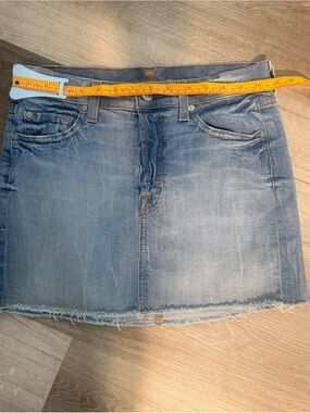 7 For All Mankind Light Blue Distressed Denim Mini Skirt